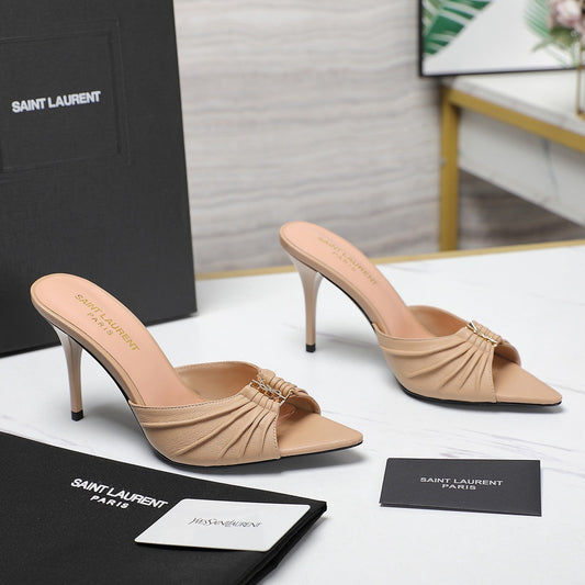 Saint Laurent SL BABYLONE MULES 10 BISQUE SMOOTH CALFSKIN