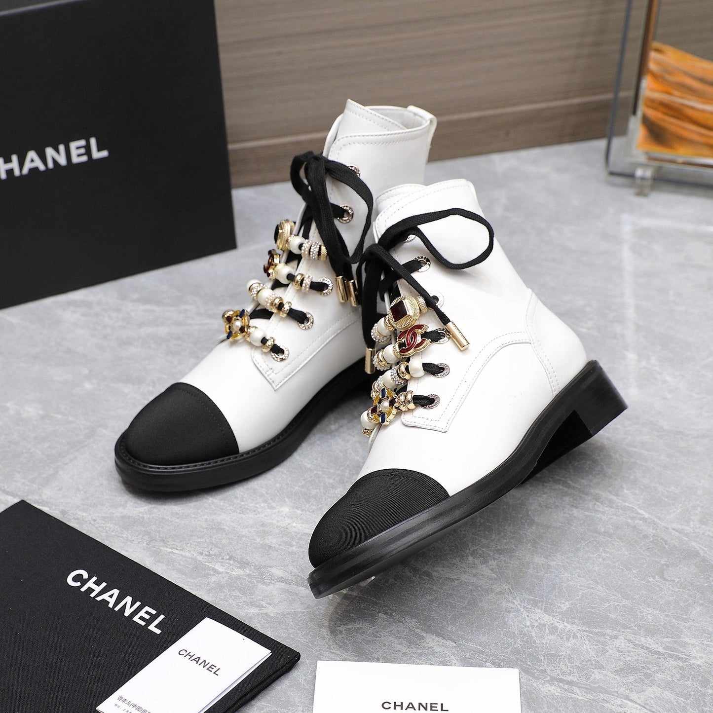 CHANEL Ankle Boots 30mm White Plain Cowhide