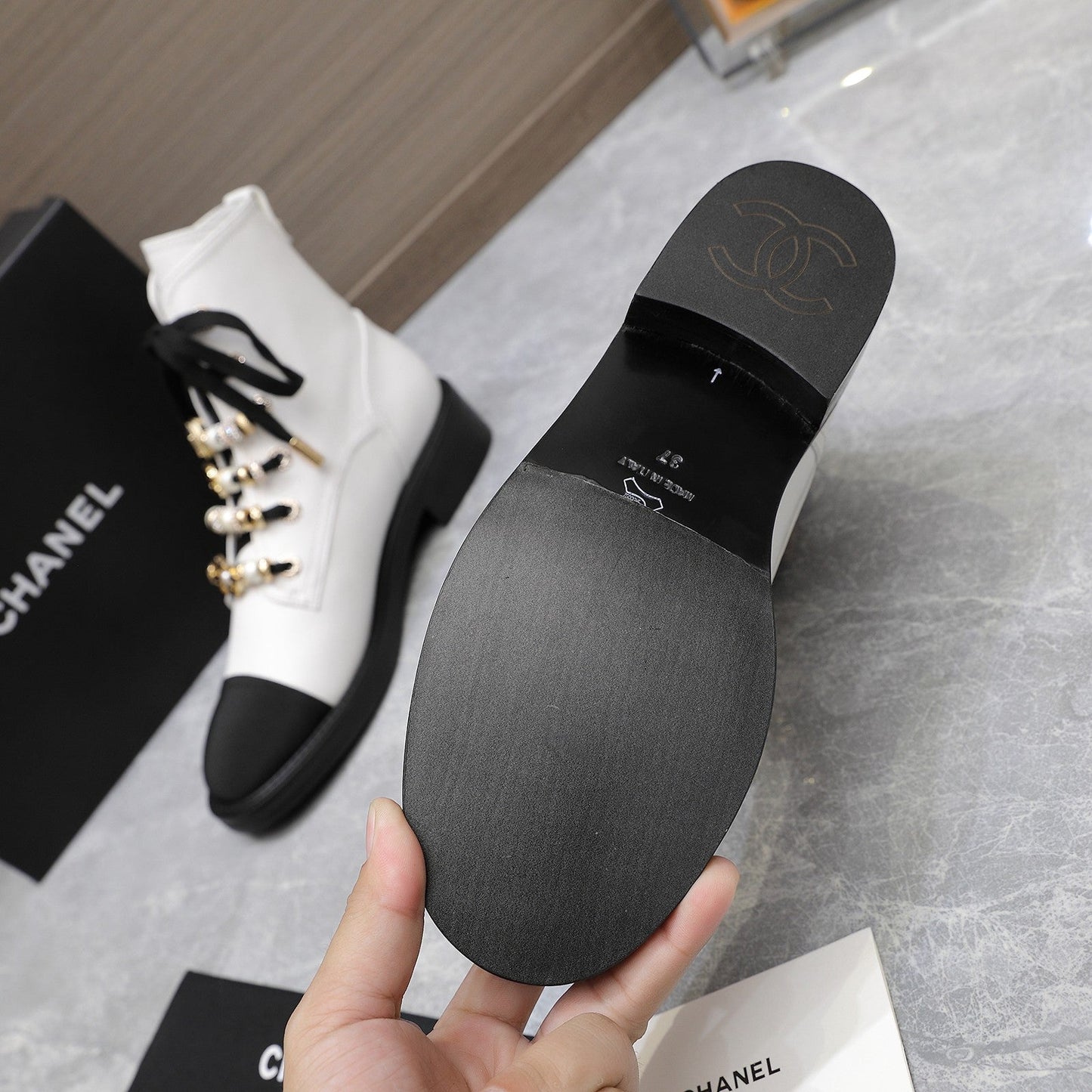 CHANEL Ankle Boots 30mm White Plain Cowhide