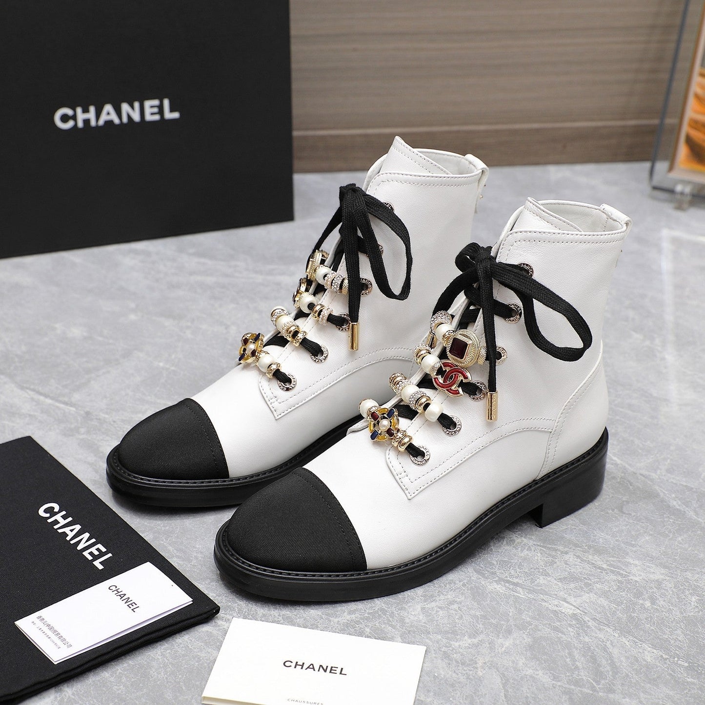 CHANEL Ankle Boots 30mm White Plain Cowhide