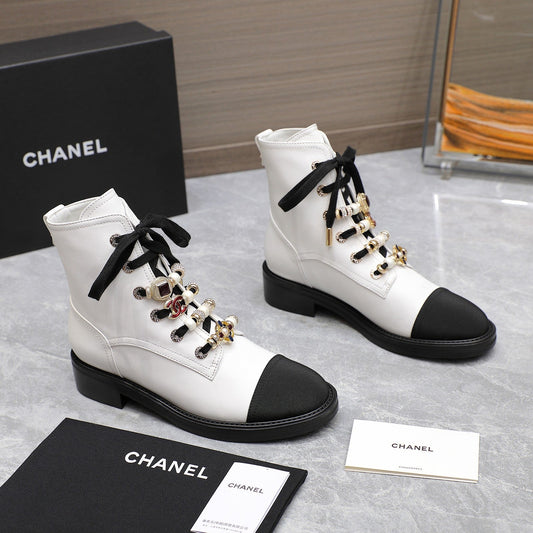 CHANEL Ankle Boots 30mm White Plain Cowhide