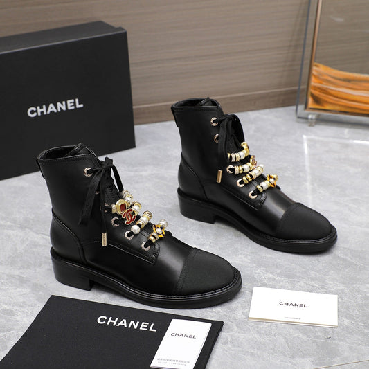 CHANEL Ankle Boots 30mm Black Plain Cowhide