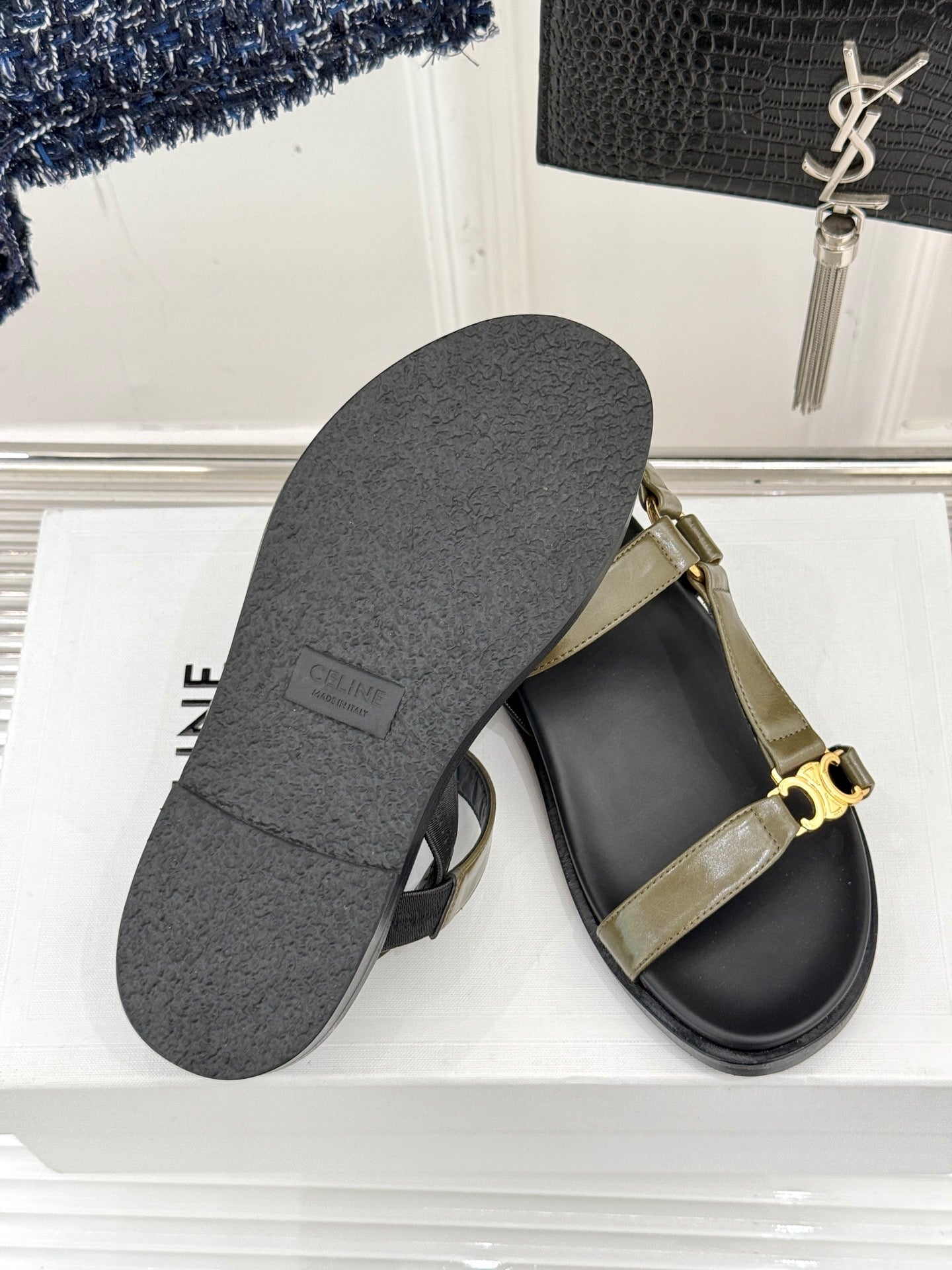 Celine CELINE Maud Sandal Moss Green Leather 285902