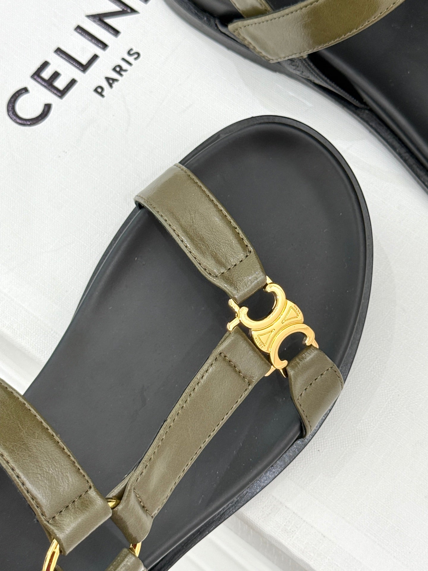 Celine CELINE Maud Sandal Moss Green Leather 285902