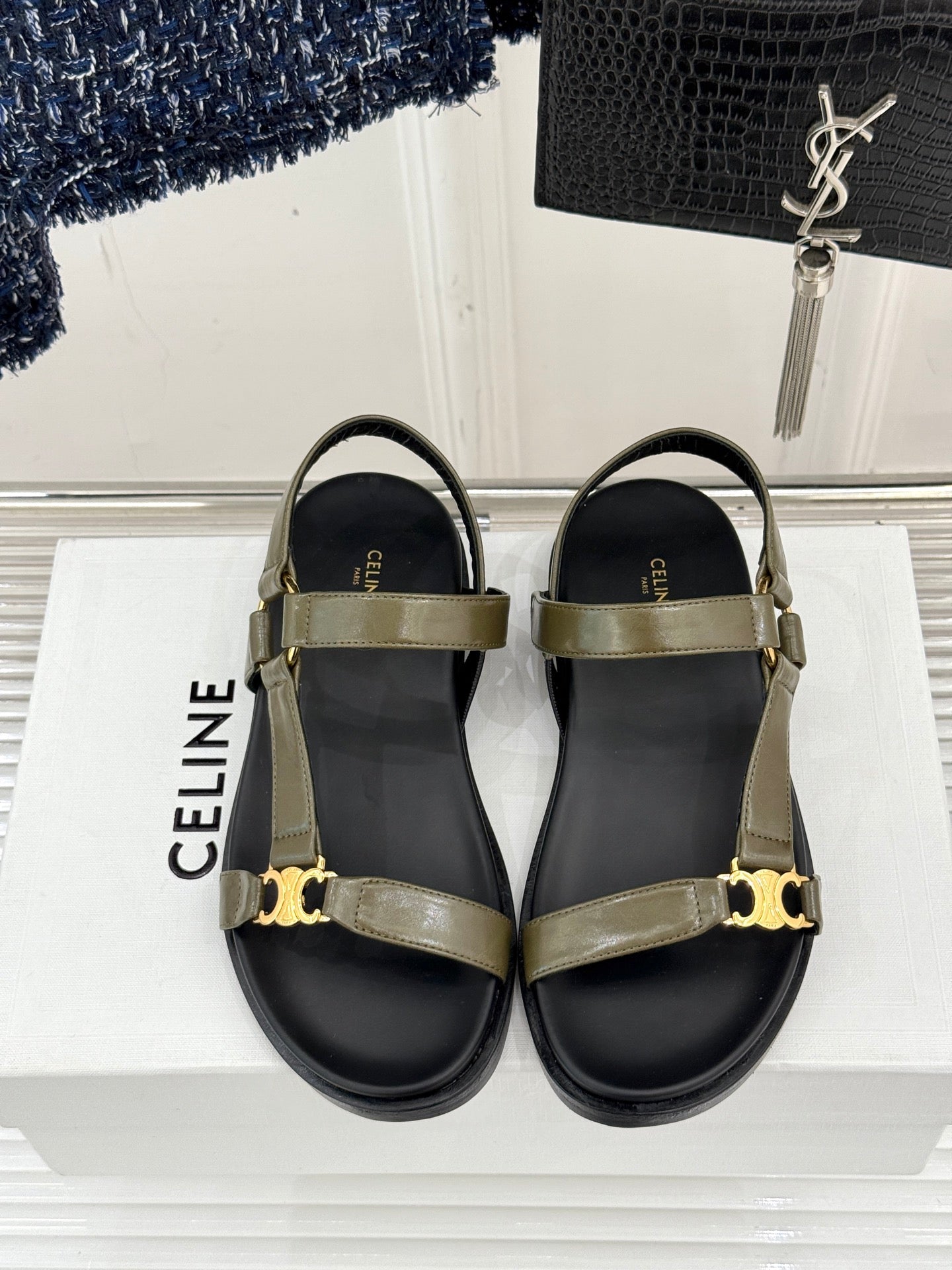 Celine CELINE Maud Sandal Moss Green Leather 285902