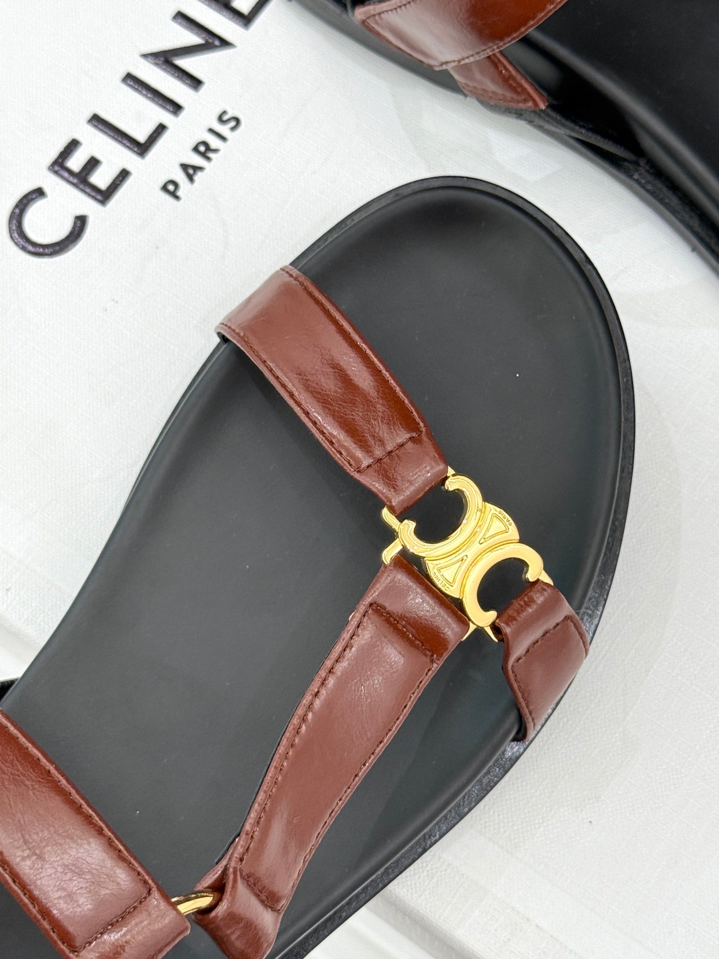 Celine CELINE Maud Sandal Red Brown Leather 285903