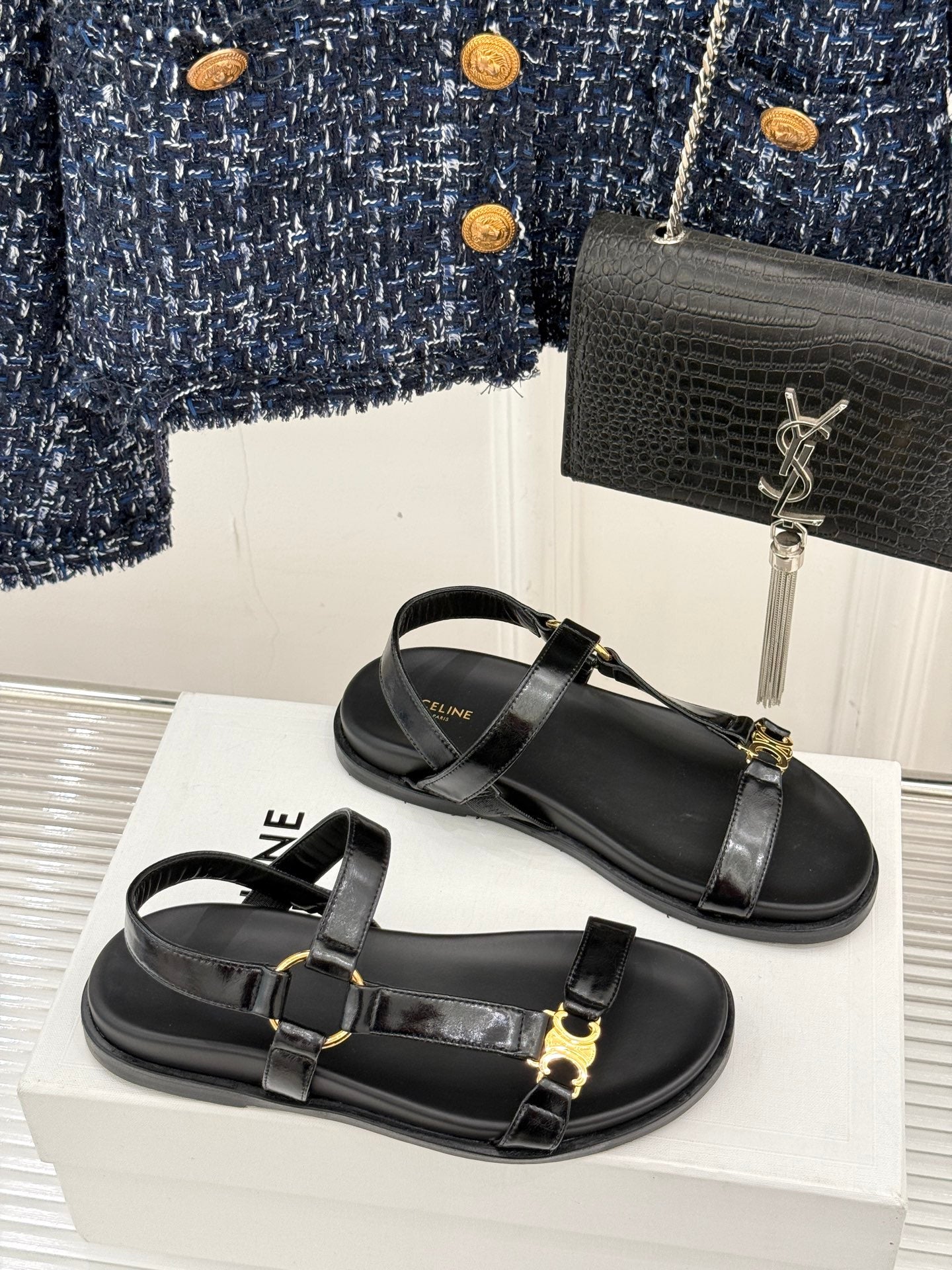Celine CELINE Maud Sandal Black Leather 285904