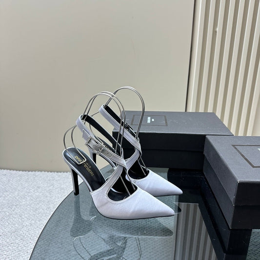 Saint Laurent SL CROSS-STRAP SLINGBACK LIGHT BLUE SATIN