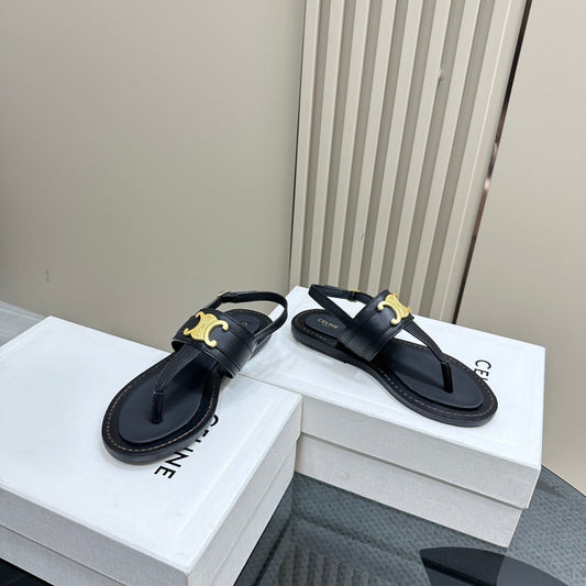 Celine LYMPIA TRIOMPHE THONG IN CALFSKIN BLACK
