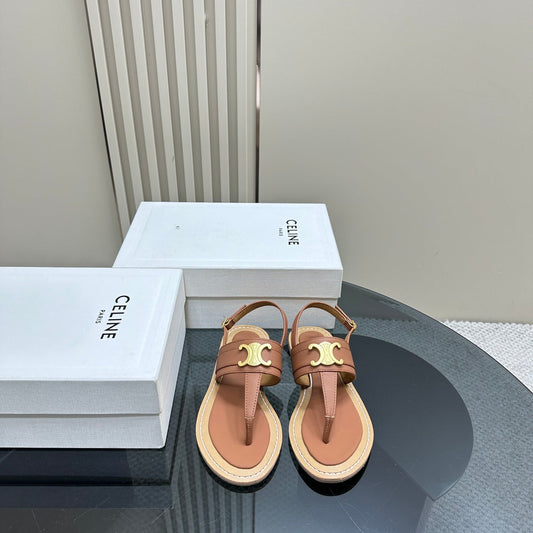 Celine LYMPIA TRIOMPHE THONG IN CALFSKIN TAN