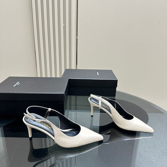 Saint Laurent SL TRAPEZE HEEL SLINGBACK PUMP WHITE CALFSKIN