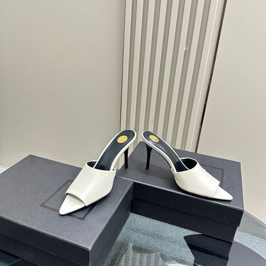 Saint Laurent SL GOLDIE MULES WHITE CALFSKIN