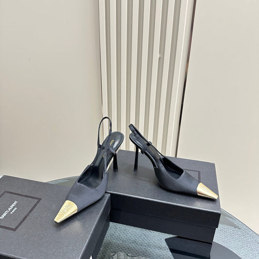 Saint Laurent SL JEANNE SLINGBACK PUMPS BLACK SATIN