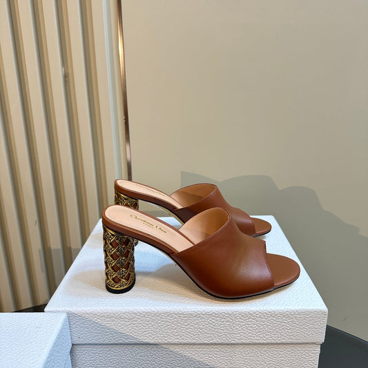 DIOR Icon Heeled Slide 95mm Brown Calfskin