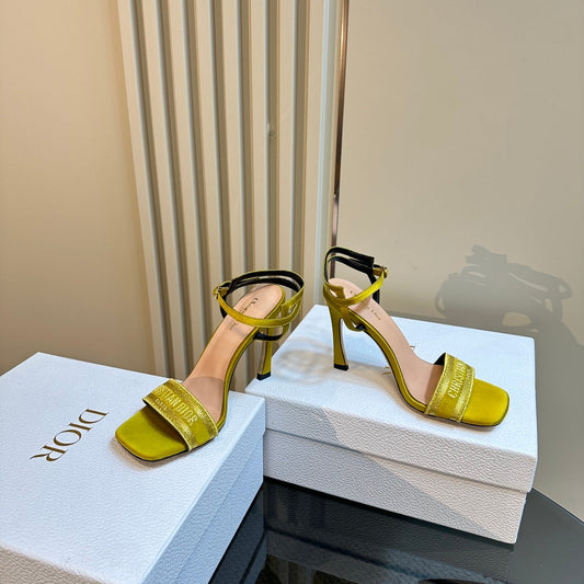 DIOR Dway Heeled Sandal 105mm Yellow Silk And Lambskin