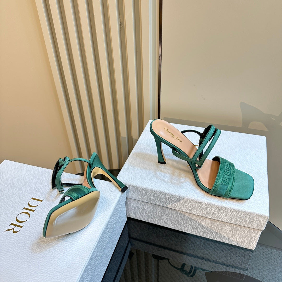 DIOR Dway Heeled Sandal 105mm Green Silk And Lambskin