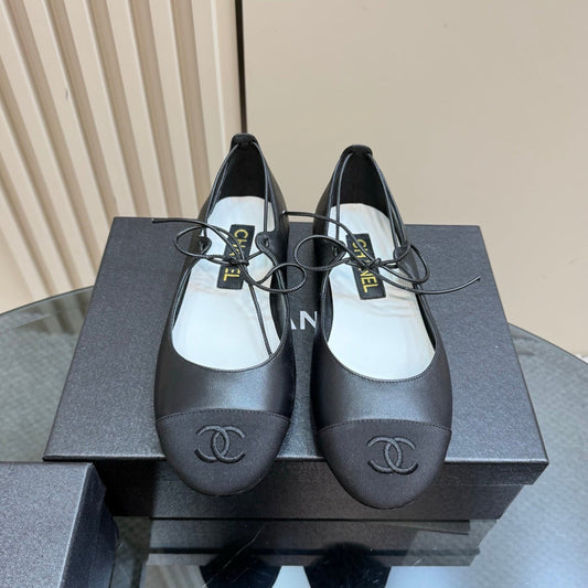 CHANEL 25 Mary Jane Flat Black Leather with Fabric 239412