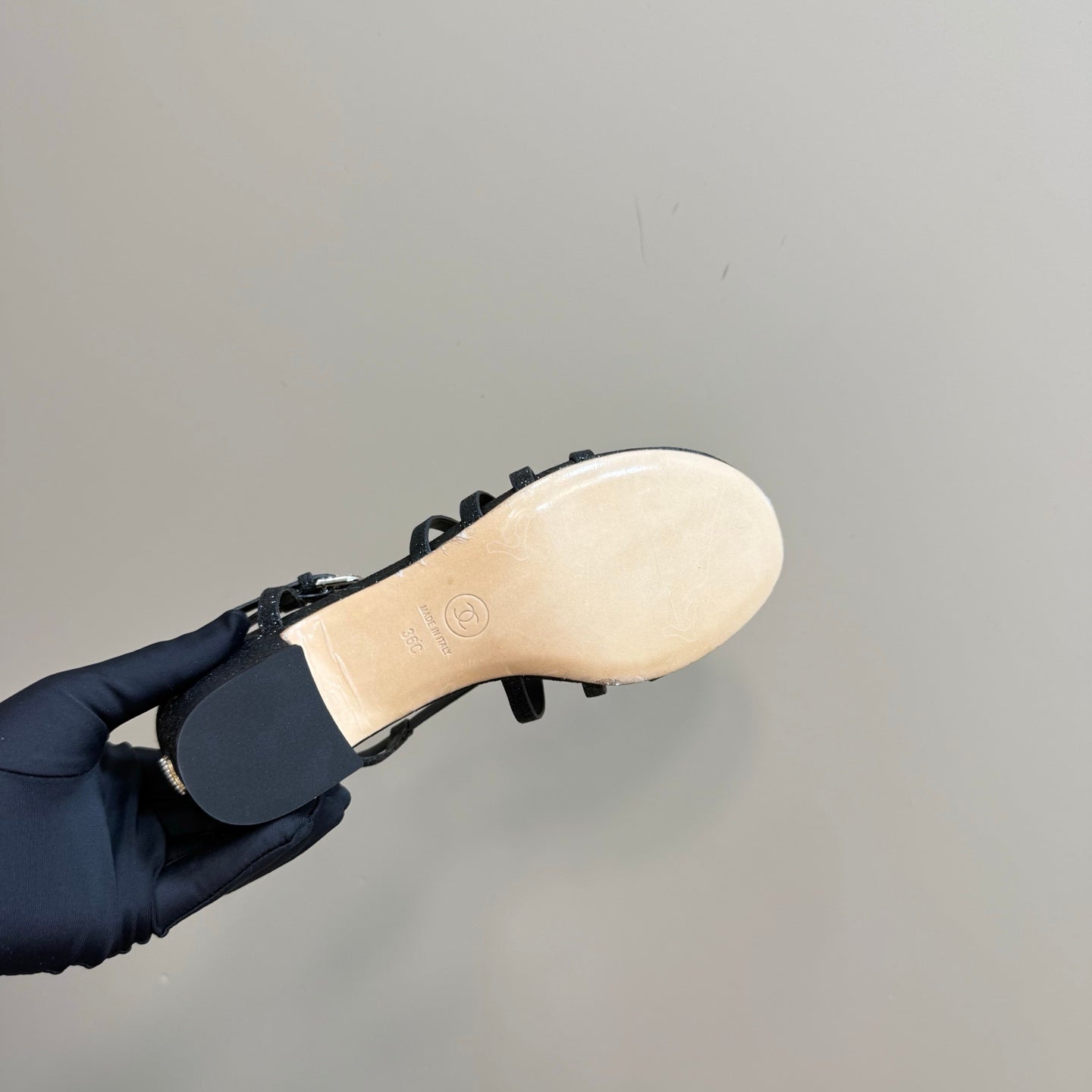 CHANEL 25 Sandal Heels Black Sheepskin 239417