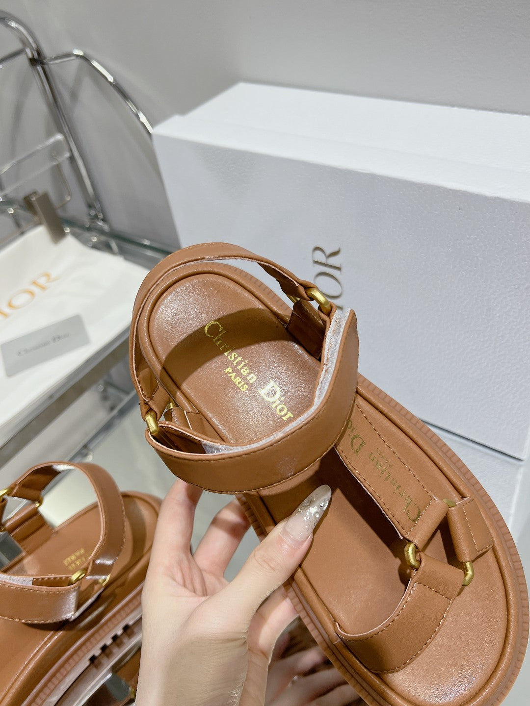 DIOR D-Wave Sandal In Brown Cowhide 100751