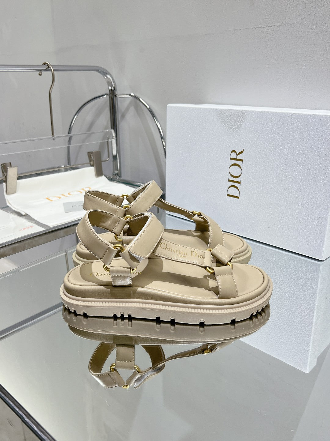 DIOR D-Wave Sandal In Beige Cowhide 100753