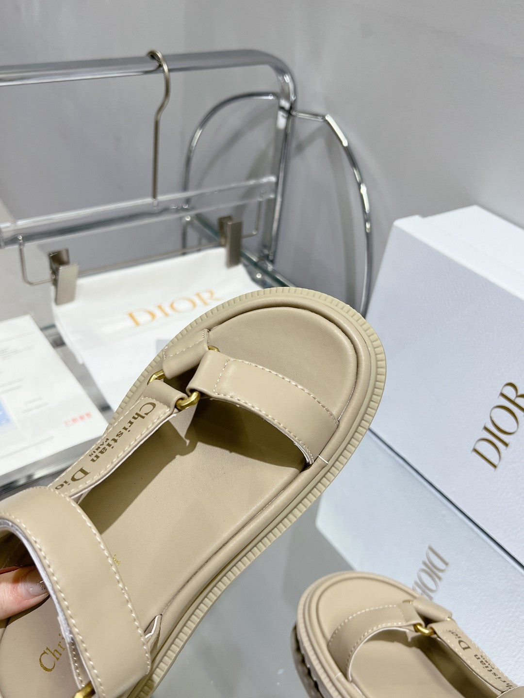 DIOR D-Wave Sandal In Beige Cowhide 100753