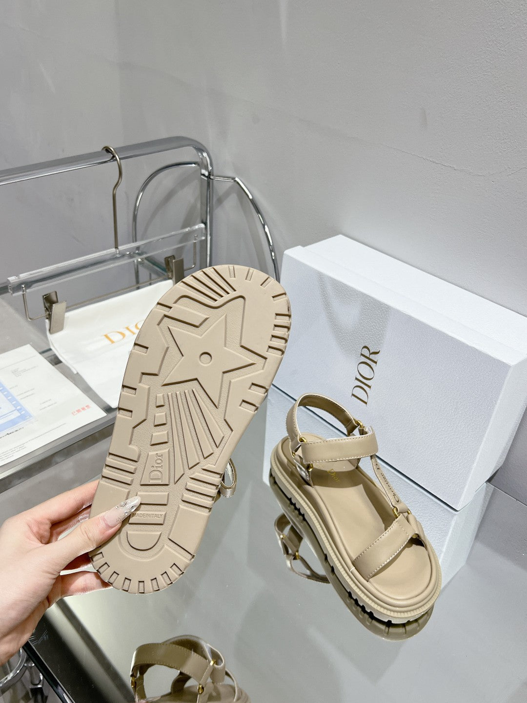 DIOR D-Wave Sandal In Beige Cowhide 100753