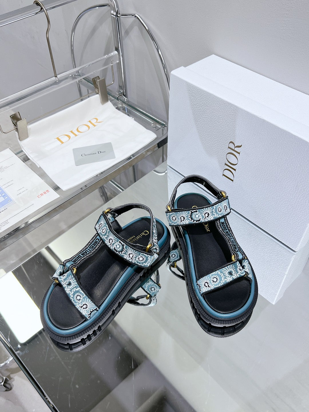 DIOR D-Wave Sandal In Blue Black Cowhide 100763