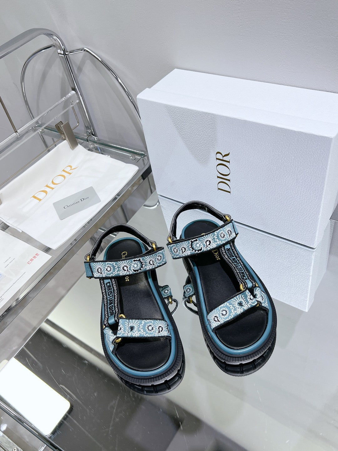 DIOR D-Wave Sandal In Blue Black Cowhide 100763
