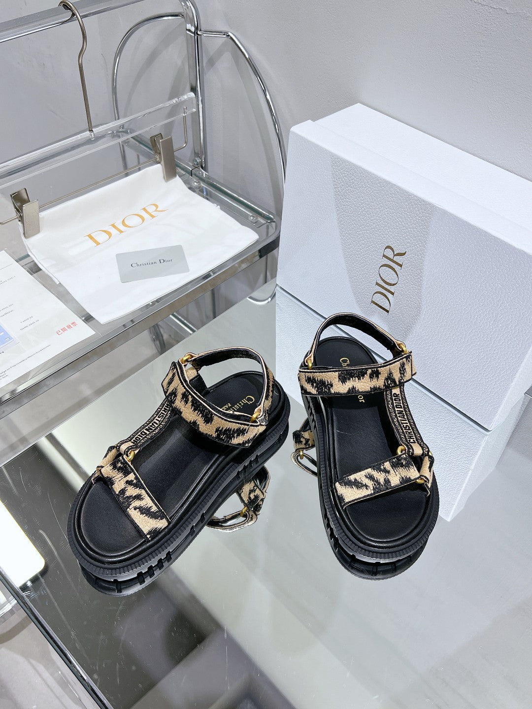 DIOR D-Wave Sandal In Drak Beige Black Cowhide 100765