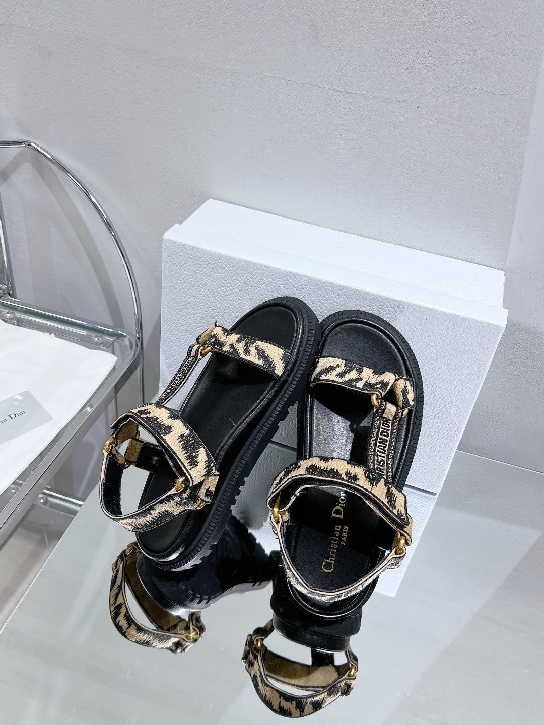 DIOR D-Wave Sandal In Drak Beige Black Cowhide 100765