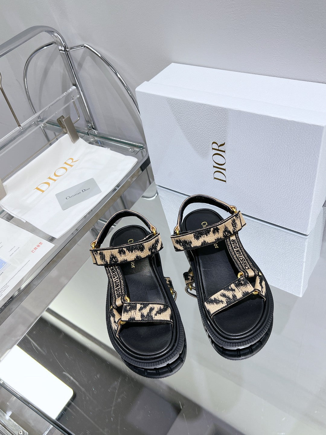 DIOR D-Wave Sandal In Drak Beige Black Cowhide 100765