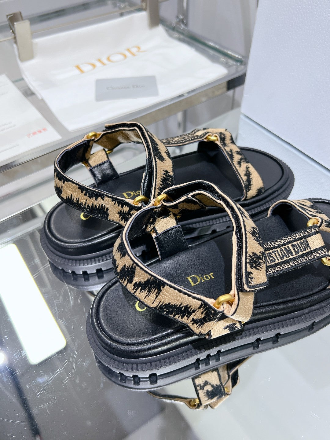 DIOR D-Wave Sandal In Drak Beige Black Cowhide 100765