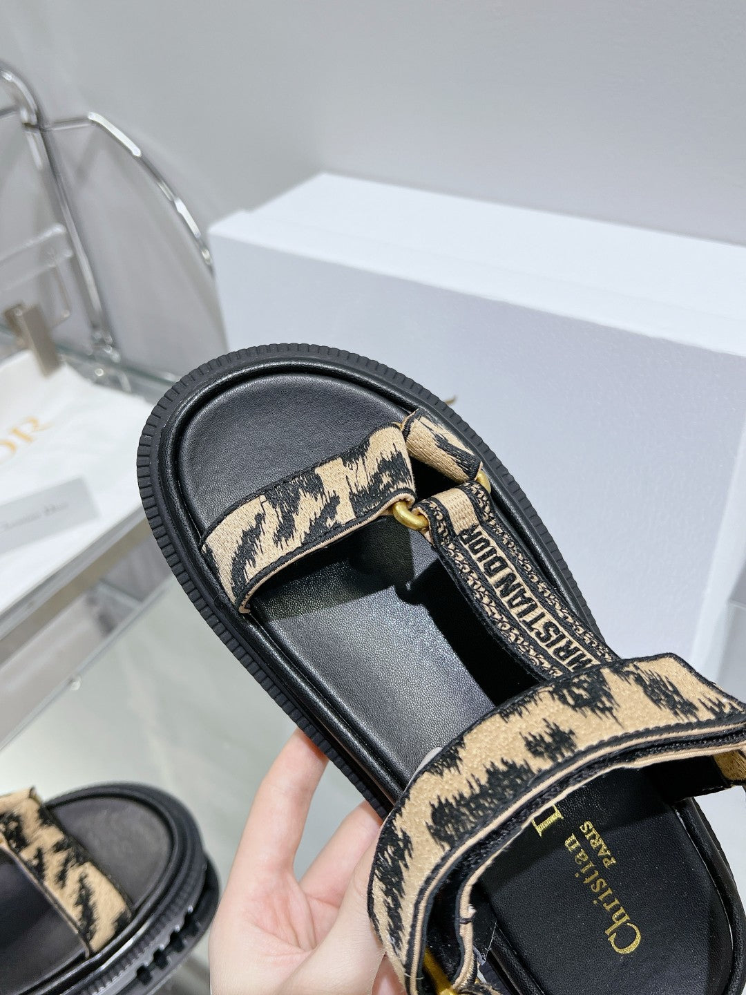 DIOR D-Wave Sandal In Drak Beige Black Cowhide 100765