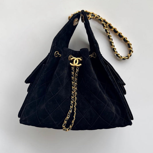 CHANEL 25C Hobo Bag 30cm Black Suede