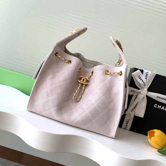 CHANEL 25C Hobo Bag 30cm Light Pink Suede