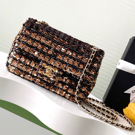 CHANEL 25C Black Bronze Sequin Gold Hardware