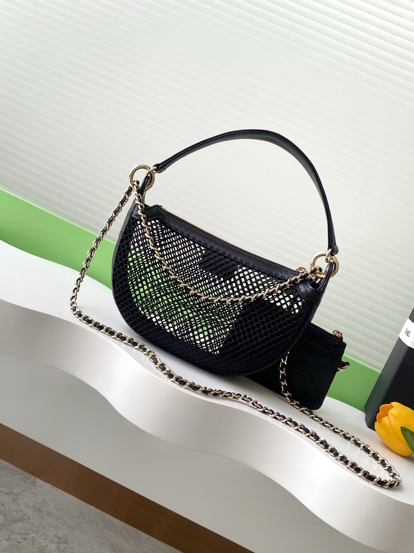 CHANEL 25S Black Clutch Bag With Chain