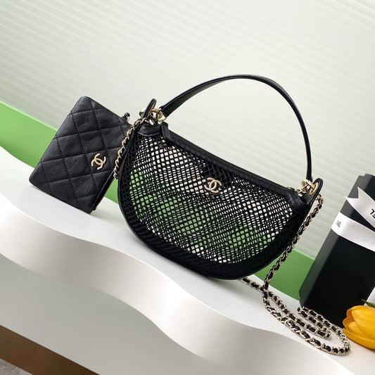 CHANEL 25S Black Clutch Bag With Chain