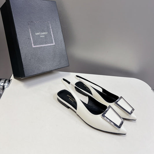 Saint Laurent SL SQUARE BUCKLE SLINGBACK WHITE CALFSKIN