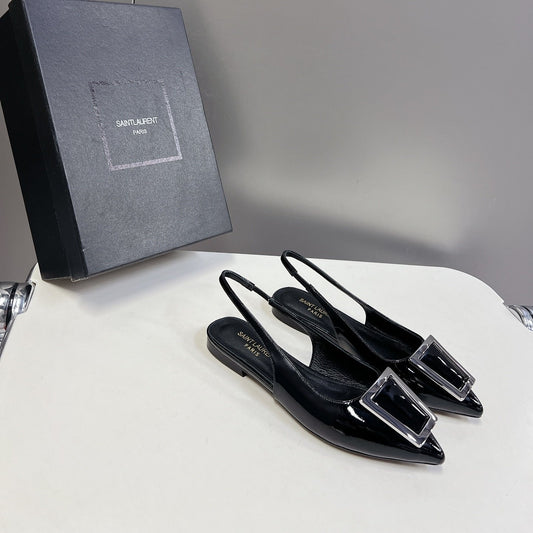 Saint Laurent SL SQUARE BUCKLE SLINGBACK BLACK POLISHED CALFSKIN