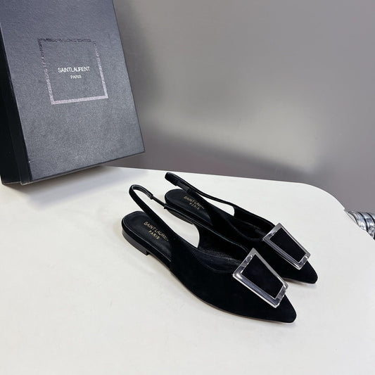 Saint Laurent SL SQUARE BUCKLE SLINGBACK BLACK SUEDE