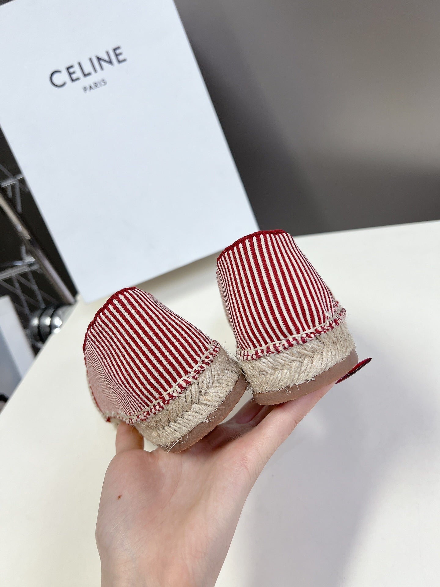 Celine CELINE Espadrillas Loafers Red Line Canvas 285936