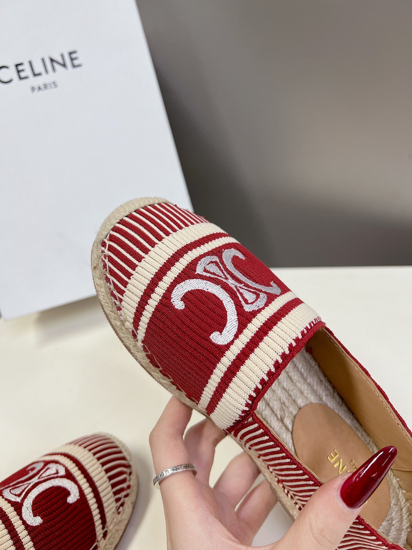Celine CELINE Espadrillas Loafers Red Line Canvas 285936