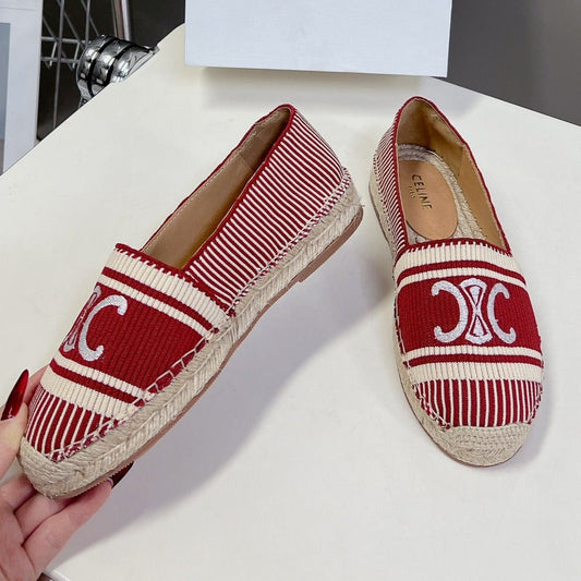 Celine NEW FLAT FISHERMAN SHOES CARO RED COTTON CANVAS