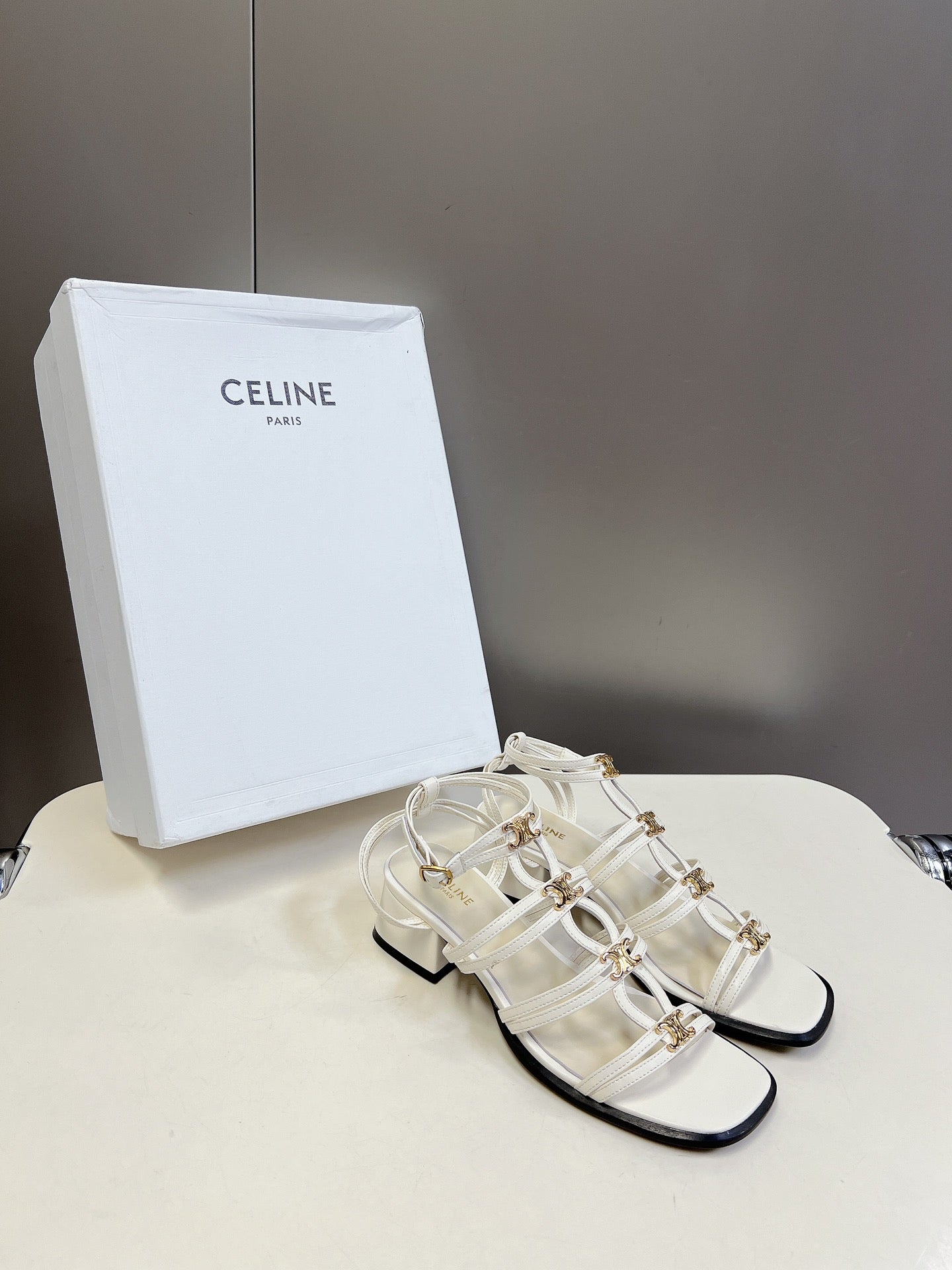 Celine CELINE Sandals Clemence Multi White Leather