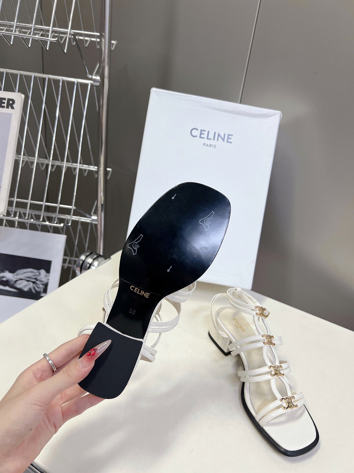 Celine CELINE Sandals Clemence Multi White Leather