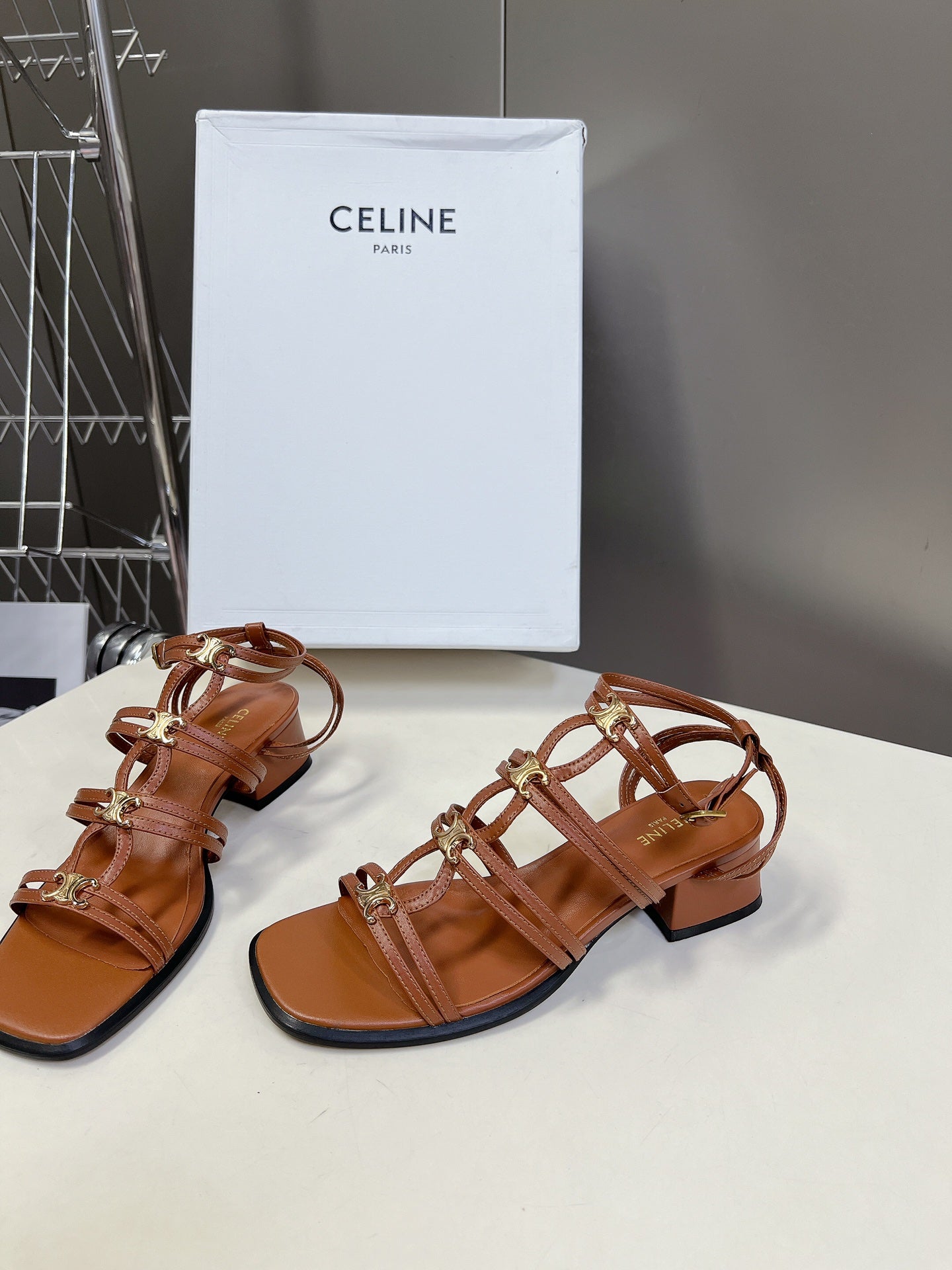 Celine CELINE Sandals Clemence Multi Brown Leather