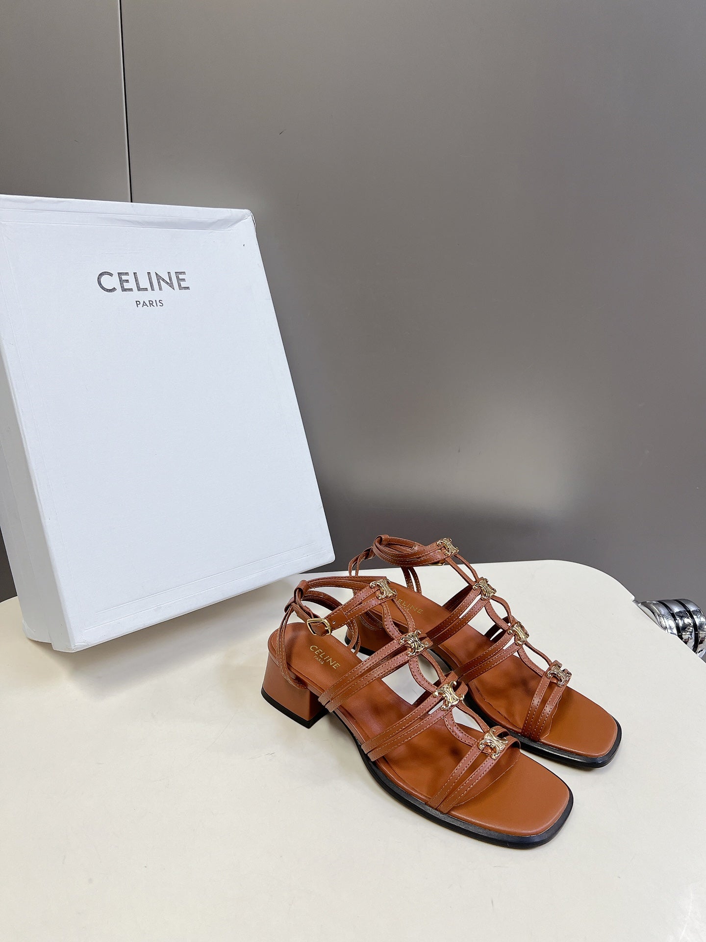 Celine CELINE Sandals Clemence Multi Brown Leather