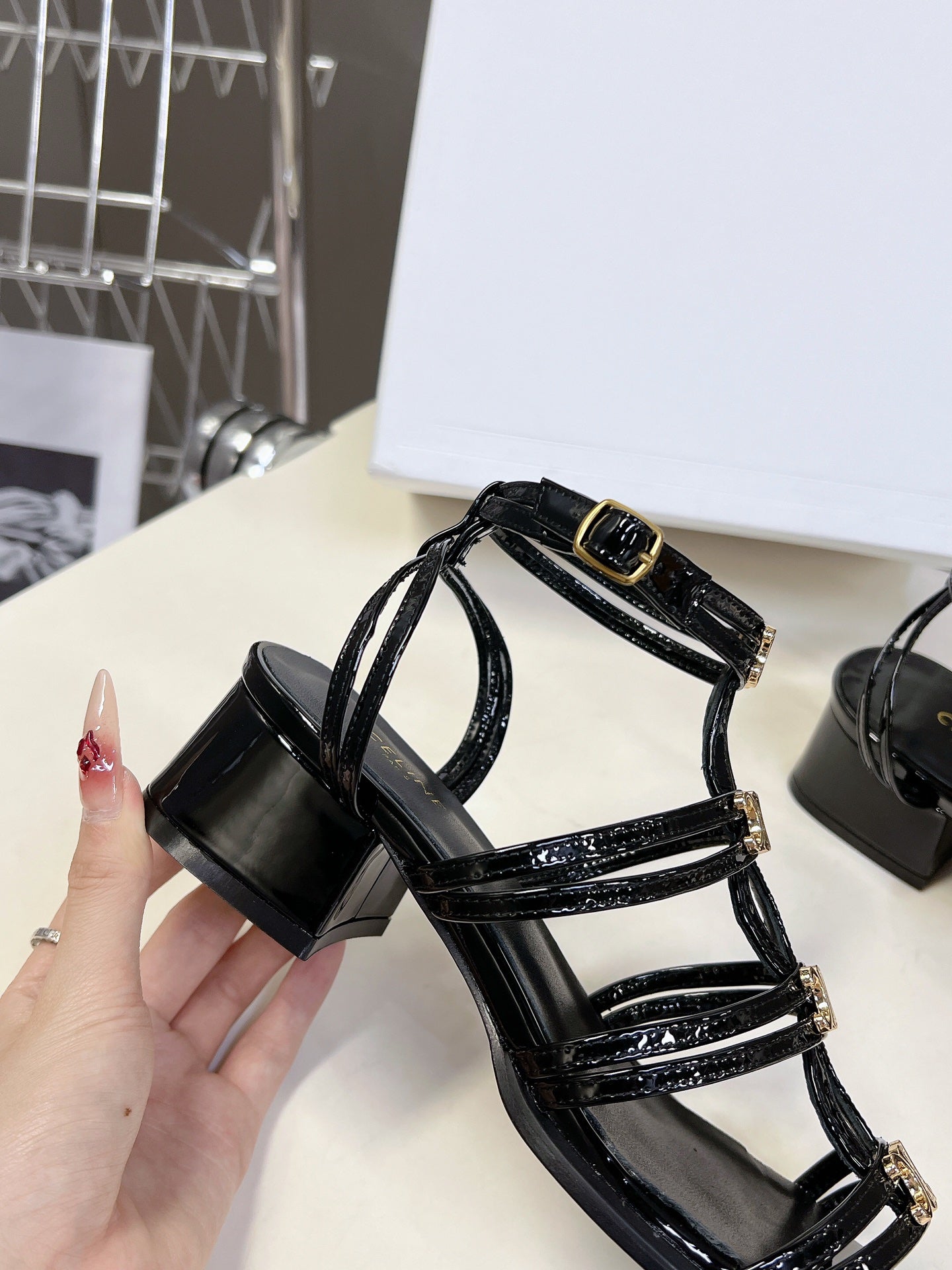 Celine CELINE Sandals Clemence Multi Black Leather