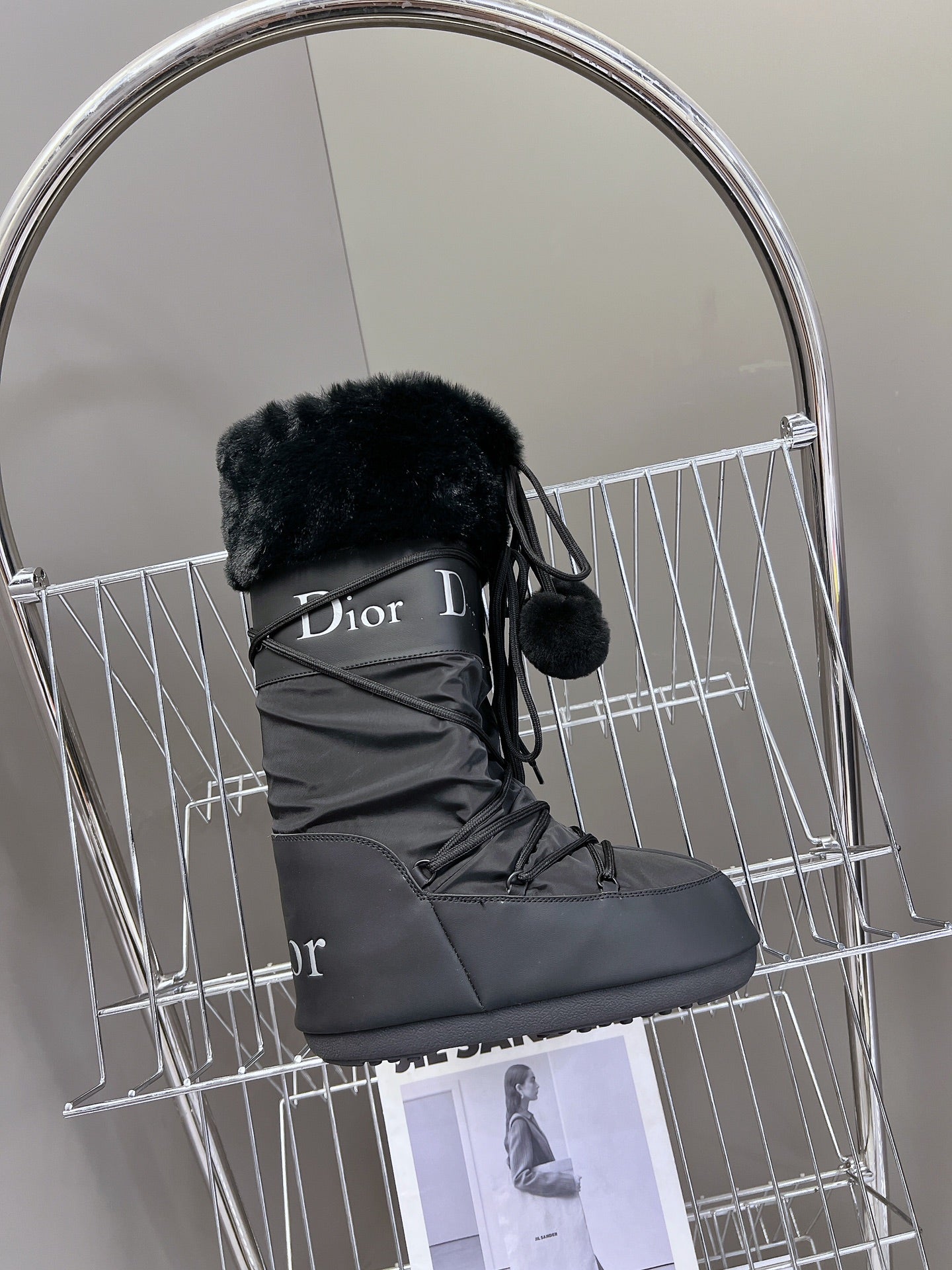 DIOR Short Boots 60mm In Black Cowhide With Feather 989723